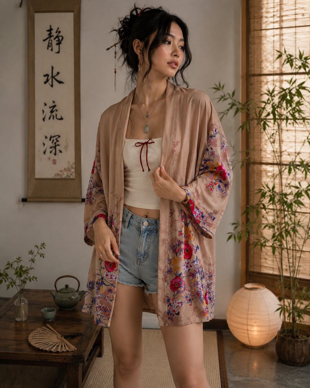 A New Day XL XXL WHIMSICAL FLORAL DUSTER COVER UP TOP (no belt)